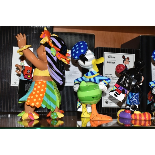 386 - FIVE BOXED ENESCO DISNEY BRITTO FIGURES, comprising Peter Pan no 4056846, two x Donald Duck no 40238... 