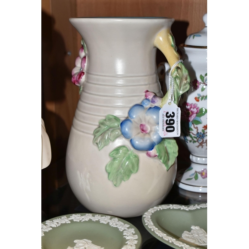 390 - A CLARICE CLIFF 'MY GARDEN' VASE, OTHER CERAMICS AND A RESIN BUST, comprising a Clarice Cliff for Ne... 