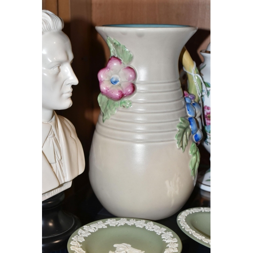 390 - A CLARICE CLIFF 'MY GARDEN' VASE, OTHER CERAMICS AND A RESIN BUST, comprising a Clarice Cliff for Ne... 