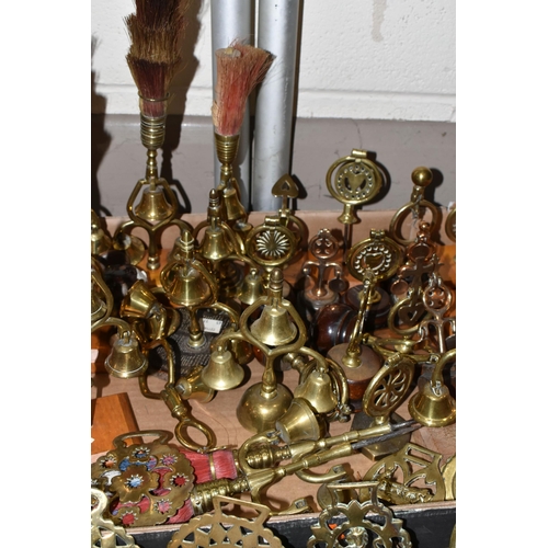 394 - TWO BOXES OF HORSE BRASSES AND SHIRE HORSE BELLS, to include a quantity of approximately ninety to o... 