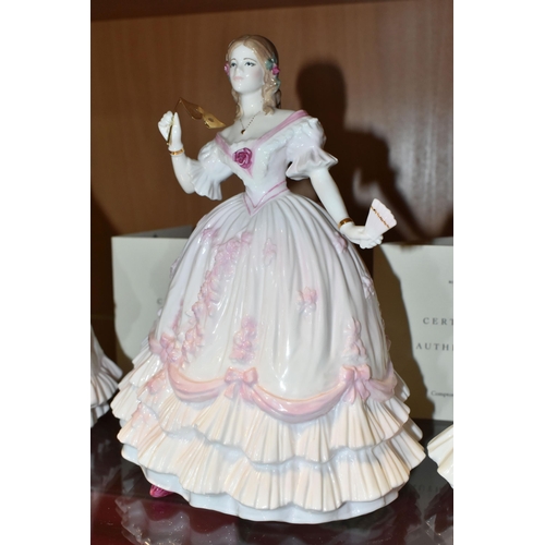 398 - THREE ROYAL WORCESTER LIMITED EDITION FIGURINES, comprising Queen of Hearts no 8785/12500, The Masqu... 