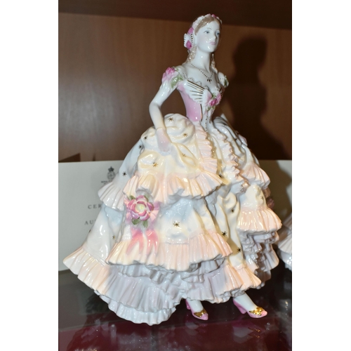 398 - THREE ROYAL WORCESTER LIMITED EDITION FIGURINES, comprising Queen of Hearts no 8785/12500, The Masqu... 