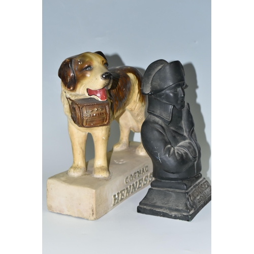 399 - TWO COGNAC ADVERTISING FIGURES, comprising  a rubberoid 'Courvoisier Cognac' advertising bust of Nap... 