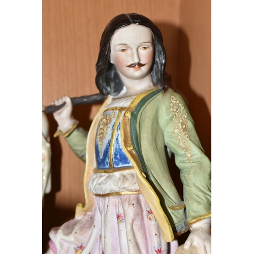 407 - A COLLECTION OF NINETEENTH CENTURY STAFFORDSHIRE AND SIMILAR FIGURES, to include a treacle glazed To... 