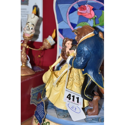 411 - TWO BOXED ENESCO DISNEY SHOWCASE 'BEAUTY AND THE BEAST' FIGURES, Disney Traditions by Jim Shore, com... 