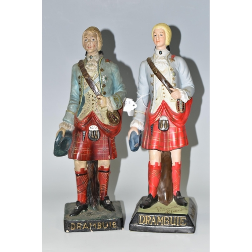 414 - TWO DRAMBUIE WHISKY ADVERTISING FIGURES, depicting Bonnie Prince Charlie, one ceramic and one chalkw... 