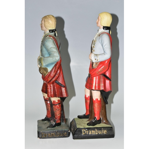 414 - TWO DRAMBUIE WHISKY ADVERTISING FIGURES, depicting Bonnie Prince Charlie, one ceramic and one chalkw... 