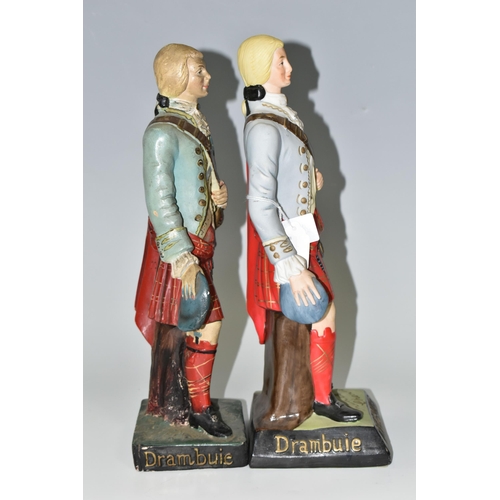 414 - TWO DRAMBUIE WHISKY ADVERTISING FIGURES, depicting Bonnie Prince Charlie, one ceramic and one chalkw... 