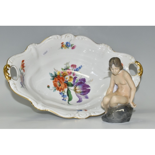 420 - A ROYAL COPENHAGEN FIGURINE AND A ROSENTHAL BOWL, comprising a Royal Copenhagen figure of a girl sea... 