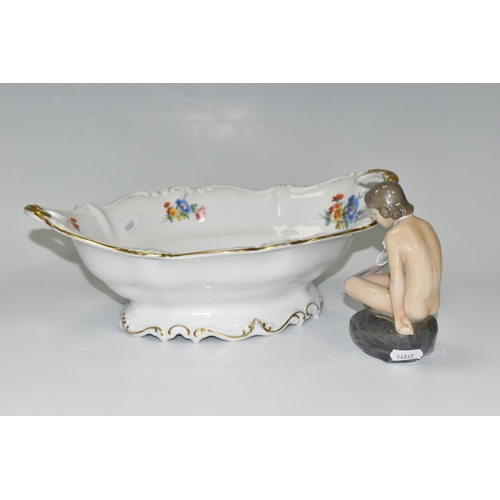 420 - A ROYAL COPENHAGEN FIGURINE AND A ROSENTHAL BOWL, comprising a Royal Copenhagen figure of a girl sea... 