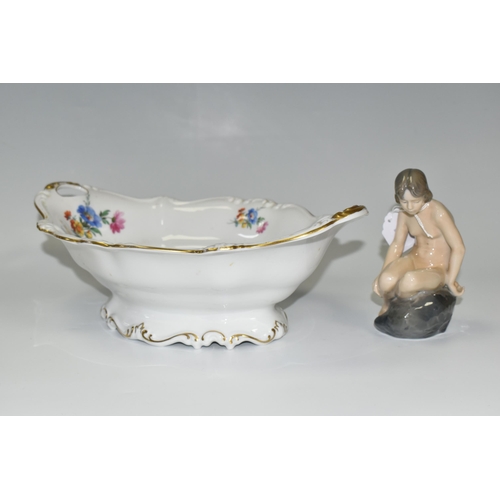 420 - A ROYAL COPENHAGEN FIGURINE AND A ROSENTHAL BOWL, comprising a Royal Copenhagen figure of a girl sea... 