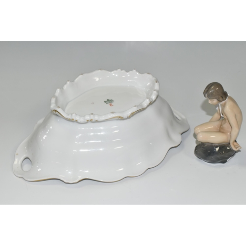 420 - A ROYAL COPENHAGEN FIGURINE AND A ROSENTHAL BOWL, comprising a Royal Copenhagen figure of a girl sea... 