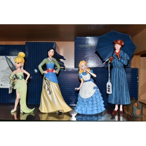 426 - FOUR BOXED DISNEY SHOWCASE COLLECTION FIGURINES, comprising 'Mary Poppins' 6001659, 'Alice' 6001660,... 