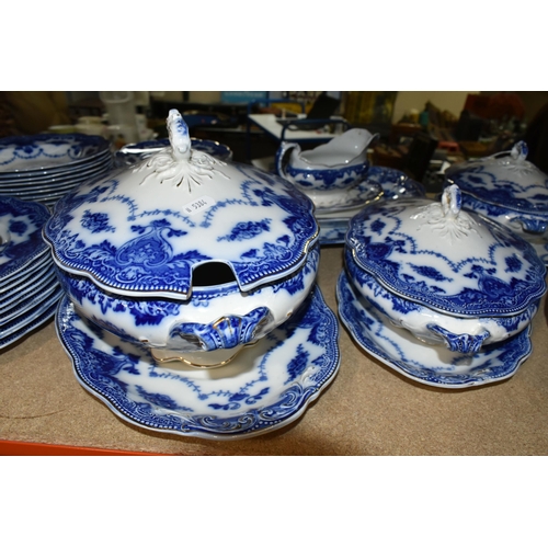 441 - A QUANTITY OF FLOW BLUE WAVERLEY PATTERN BY GRINDLEY DINNERWARE, comprising twelve dinner plates, tw... 