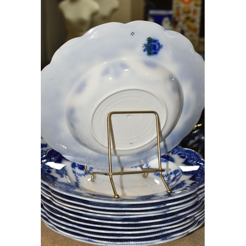 441 - A QUANTITY OF FLOW BLUE WAVERLEY PATTERN BY GRINDLEY DINNERWARE, comprising twelve dinner plates, tw... 