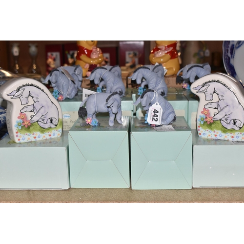 442 - A GROUP OF BOXED DISNEY 'CLASSIC POOH' FIGURINES, comprising five Eeyore 'sitting' figures, five Eey... 