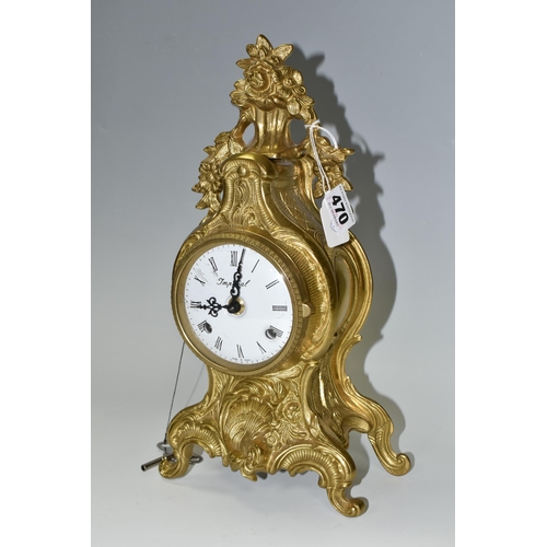 470 - AN ITALIAN GILT METAL MANTEL CLOCK,  Imperial comprising Rococo style legs and detail, height 35cm t... 