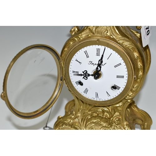 470 - AN ITALIAN GILT METAL MANTEL CLOCK,  Imperial comprising Rococo style legs and detail, height 35cm t... 