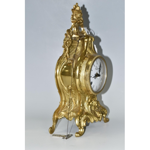 470 - AN ITALIAN GILT METAL MANTEL CLOCK,  Imperial comprising Rococo style legs and detail, height 35cm t... 