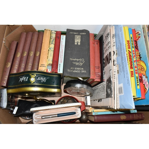 486 - TWO BOXES AND LOOSE BOOKS, CERAMICS, GLASS AND DIECAST VEHICLES, to include twenty four books includ... 