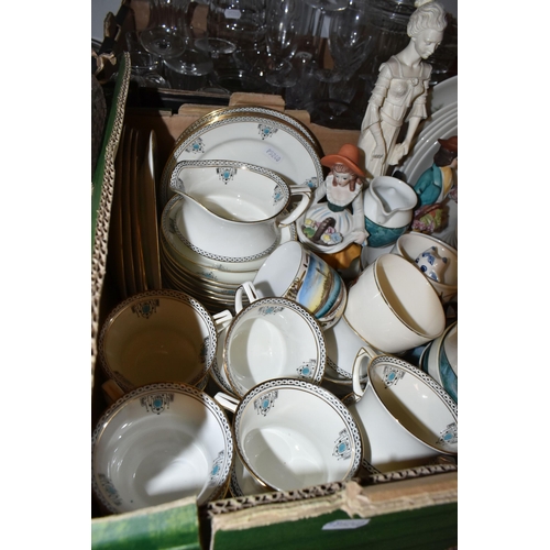 491 - THREE BOXES AND LOOSE CERAMICS AND GLASS WARES, to include a thirty two piece Paragon 'Bristol' tea ... 