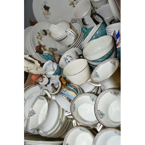 491 - THREE BOXES AND LOOSE CERAMICS AND GLASS WARES, to include a thirty two piece Paragon 'Bristol' tea ... 