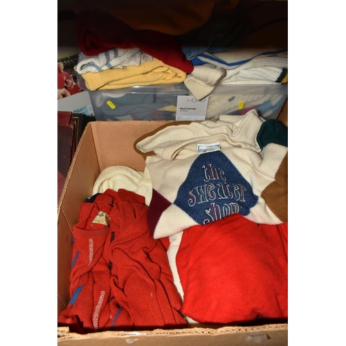 496 - FIVE BOXES OF KNITWEAR, a quantity of men's jumpers, size L, to include a PG Field dark green jumper... 