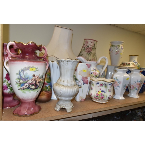 506 - A QUANTITY OF VASES AND JARDINIERES ETC, to include a West German pottery vase, approximate height 4... 