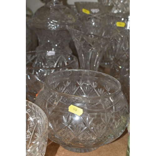 510 - CUT GLASS BOWLS AND VASES ETC, to include fruit bowls, rose bowl, 16cm Bohemia crystal candlestick, ... 