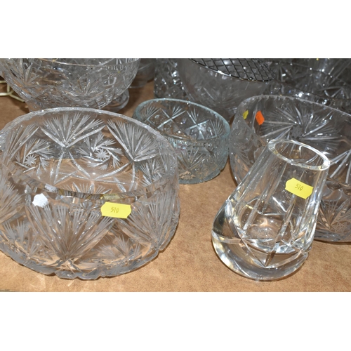 510 - CUT GLASS BOWLS AND VASES ETC, to include fruit bowls, rose bowl, 16cm Bohemia crystal candlestick, ... 