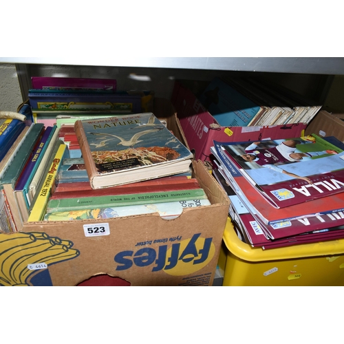 523 - SIX BOXES OF BOOKS, FRAMED PICTURES AND MISCELLANEOUS SUNDRIES, to include a large quantity of cutle... 