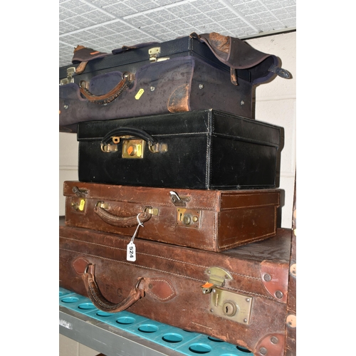 524 - A COLLECTION OF SIX PIECES OF EARLY TO MID CENTURY TRAVELLING LUGGAGE, comprising a brown leather br... 