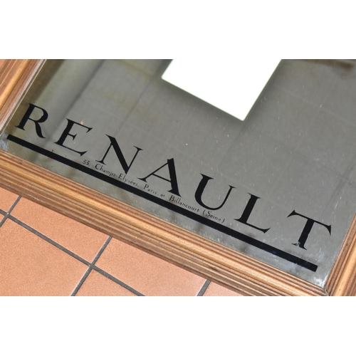 536 - A VINTAGE RENAULT ADVERTISING MIRROR, approximate size 90cm x 65cm including frame, together with an... 