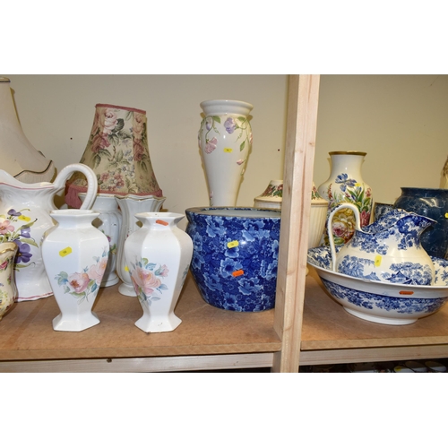 506 - A QUANTITY OF VASES AND JARDINIERES ETC, to include a West German pottery vase, approximate height 4... 