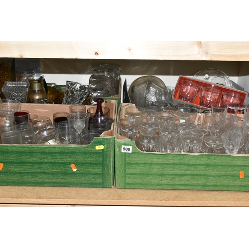 508 - SIX BOXES AND LOOSE GLASS WARES ETC, to include six boxed Luminarc green Stockholm glasses, four box... 