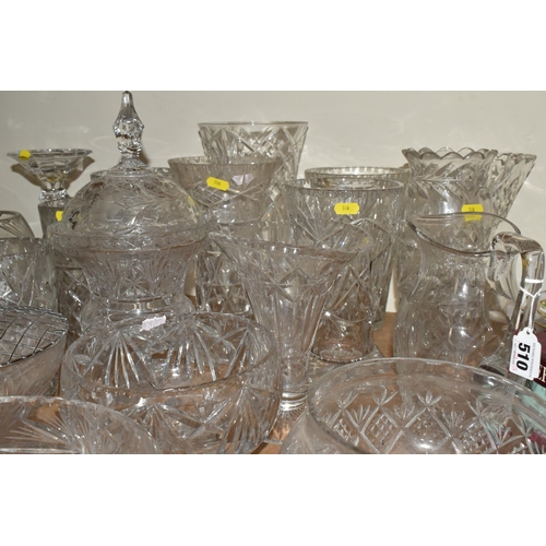 510 - CUT GLASS BOWLS AND VASES ETC, to include fruit bowls, rose bowl, 16cm Bohemia crystal candlestick, ... 