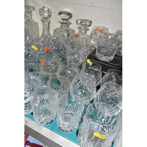 522 - A QUANTITY OF CUT CRYSTAL AND GLASSWARE, comprising a boxed set of six Royal Doulton Crystal whisky ... 