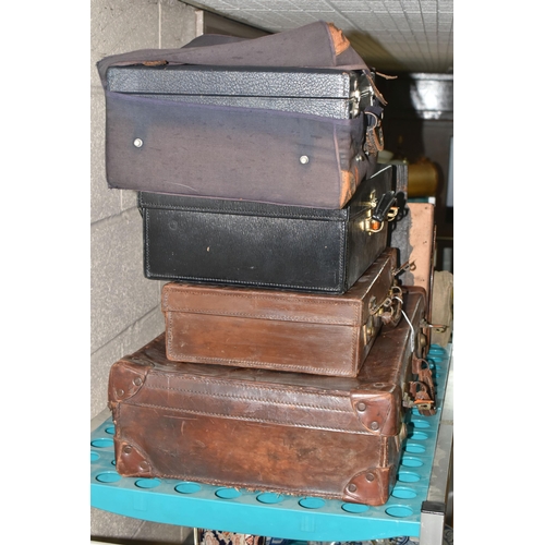 524 - A COLLECTION OF SIX PIECES OF EARLY TO MID CENTURY TRAVELLING LUGGAGE, comprising a brown leather br... 