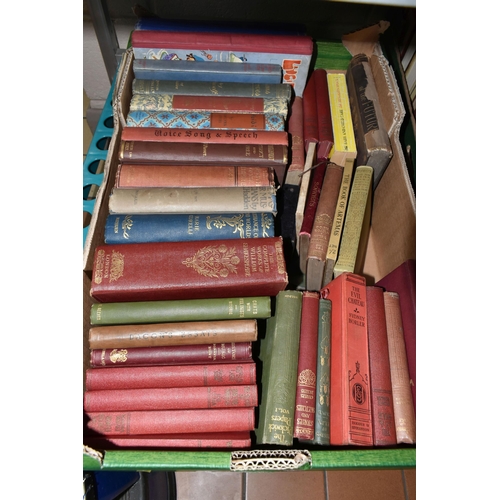 530 - FIVE BOXES OF ANTIQUARIAN BOOKS, PICTURES AND SUNDRIES, to include a 1902 edition of Household Medic... 