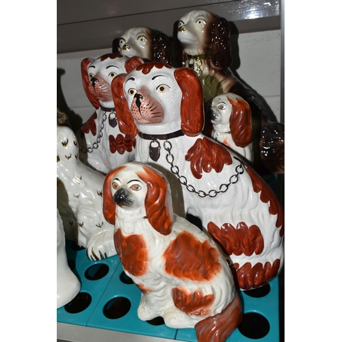 548 - A COLLECTION OF STAFFORDSHIRE/STAFFORDSHIRE STYLE SPANIELS, comprising a pair of Kent Staffordshire ... 