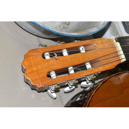 553 - THREE ACOUSTIC GUITARS, comprising a Hokada guitar model 3182 (some chips and knocks to edges, part ... 