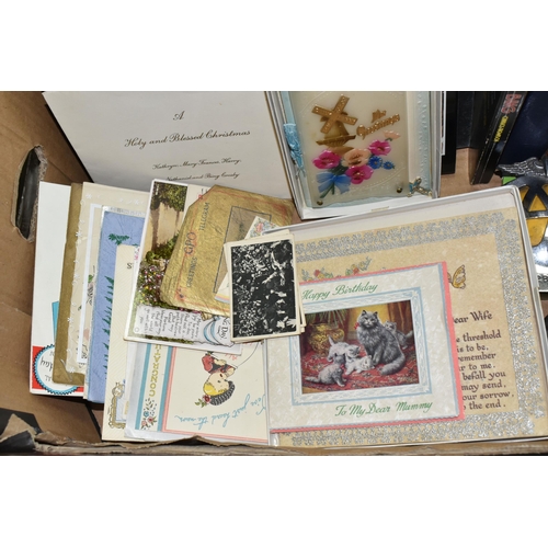 567 - A BOX OF PRINTED EPHEMERA ETC, to include a Bing Crosby Christmas card signed in pen by Bing and his... 