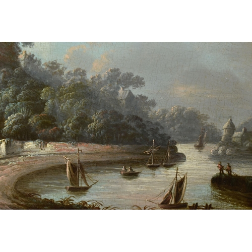 586 - TWO 20TH CENTURY NOSTALGIC CONTINENTAL RIVER LANDSCAPES, comprising R. Dornheim depicting boats in t... 