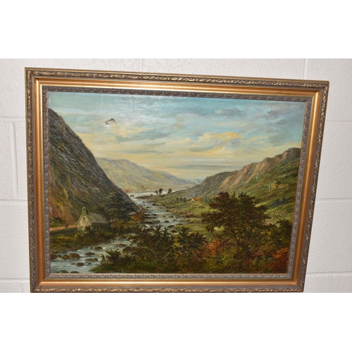 587 - W. STONE, TWO LATE 19TH CENTURY ENGLISH SCHOOL LANDSCAPES, comprising 'A view in the Elan Valley', s... 