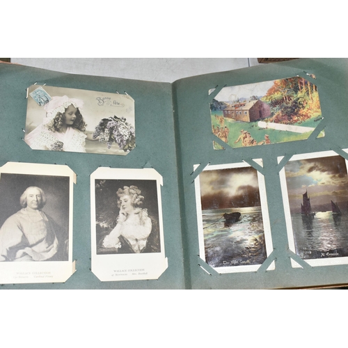 595 - TWO ALBUMS OF POSTCARDS containing approximately 404 miscellaneous examples from the early 20th cent... 