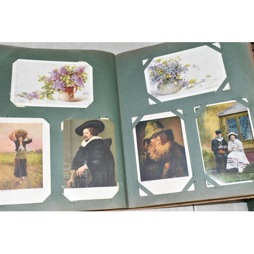 595 - TWO ALBUMS OF POSTCARDS containing approximately 404 miscellaneous examples from the early 20th cent... 