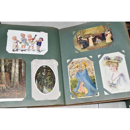 595 - TWO ALBUMS OF POSTCARDS containing approximately 404 miscellaneous examples from the early 20th cent... 