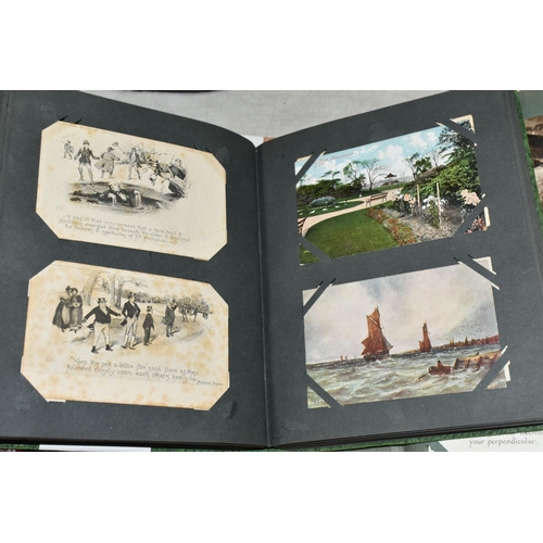 595 - TWO ALBUMS OF POSTCARDS containing approximately 404 miscellaneous examples from the early 20th cent... 