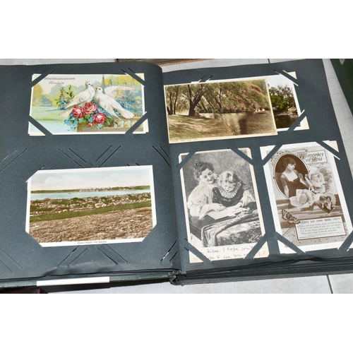 597 - TWO ALBUMS OF POSTCARDS containing approximately 391 miscellaneous examples from the early 20th cent... 