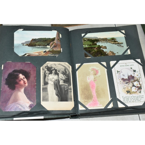 597 - TWO ALBUMS OF POSTCARDS containing approximately 391 miscellaneous examples from the early 20th cent... 